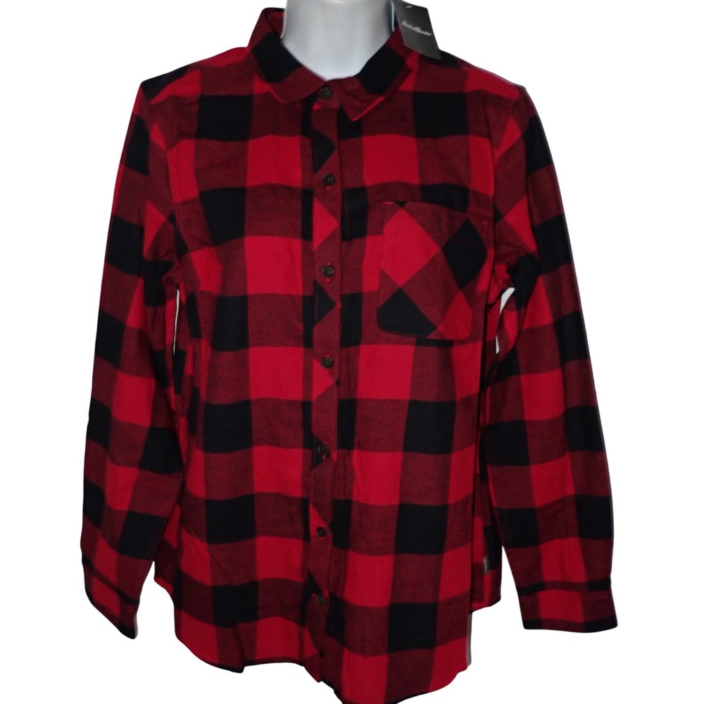 Eddie Bauer Women's Buffalo Plaid Flannel Button Down Shirt Red Black Size M